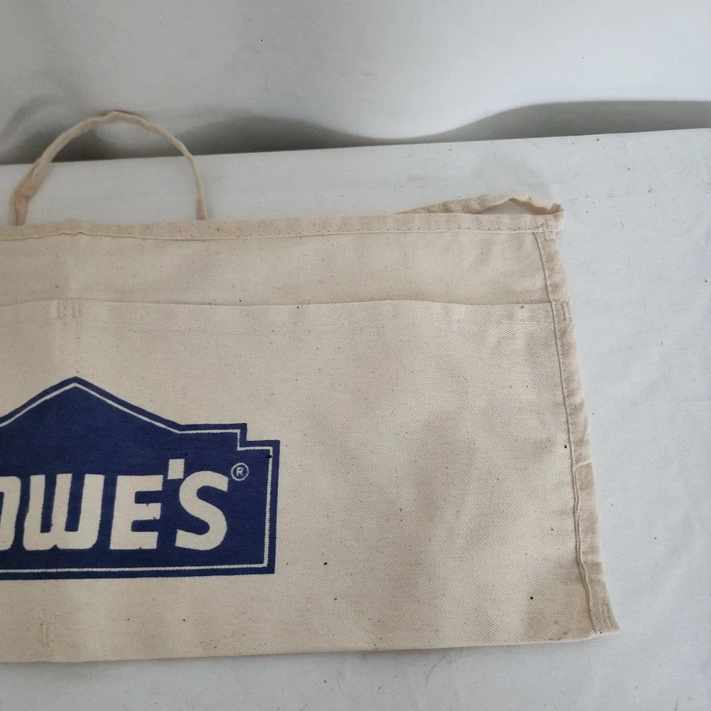Vintage Lowe's Cloth Waist Apron Nail/Tool Bag 2 Pouch Cotton White Canvas